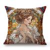 Nouveau Art Mucha Style Stained Glass Eleglant Lady Divine Witch Retro Decoration Art Sofa Pillow Case Linen Cushion Cover