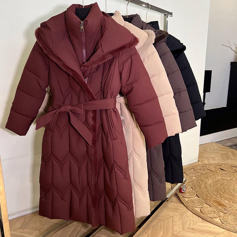 Plus Size L-7XL Fashion Winter Jackets Woman Long Parkas Hooded Loose Thick Warm Overcoat Casual Women's Coats With Belt