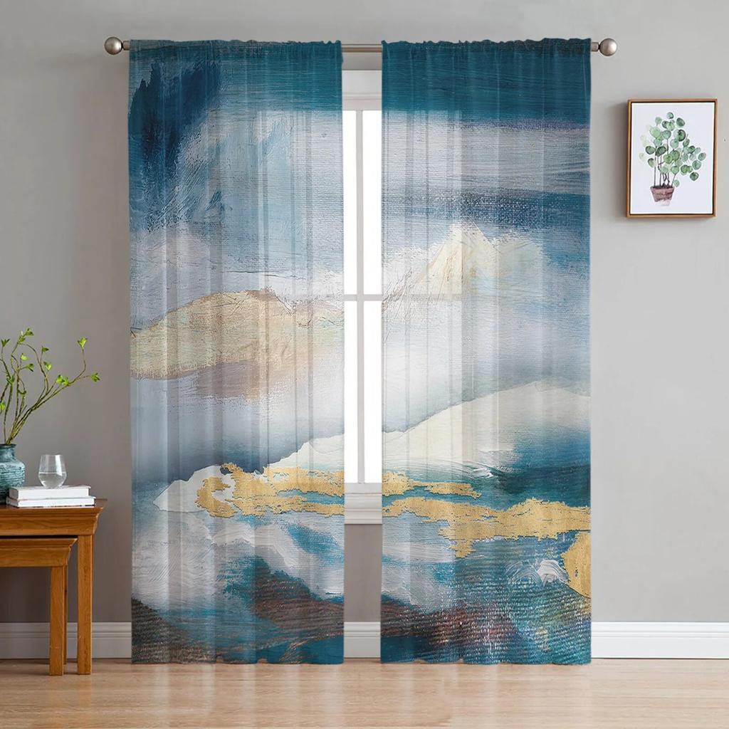 Oil Painting Abstract Texture Pink Bedroom Transparent Sheer Curtains Holiday Decoration Window Voile Tulle Curtain