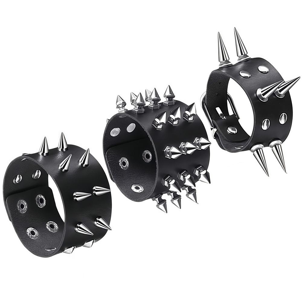 

Punk Hip-Hop Fashion Bracelet And Wristband Set, Gothic Clothing Accessories For Men And Women, Rock Pu Leather Bracelet