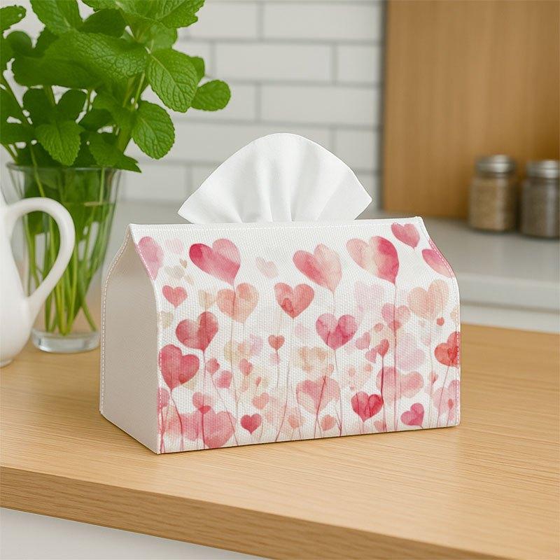 1pc, 2D Flat Printing, Hearted Countryside Printed Tissue Box, Suitable for Bathrooms, Living Rooms, Bedrooms, Dressing Tables, Coffee Tables And Dini