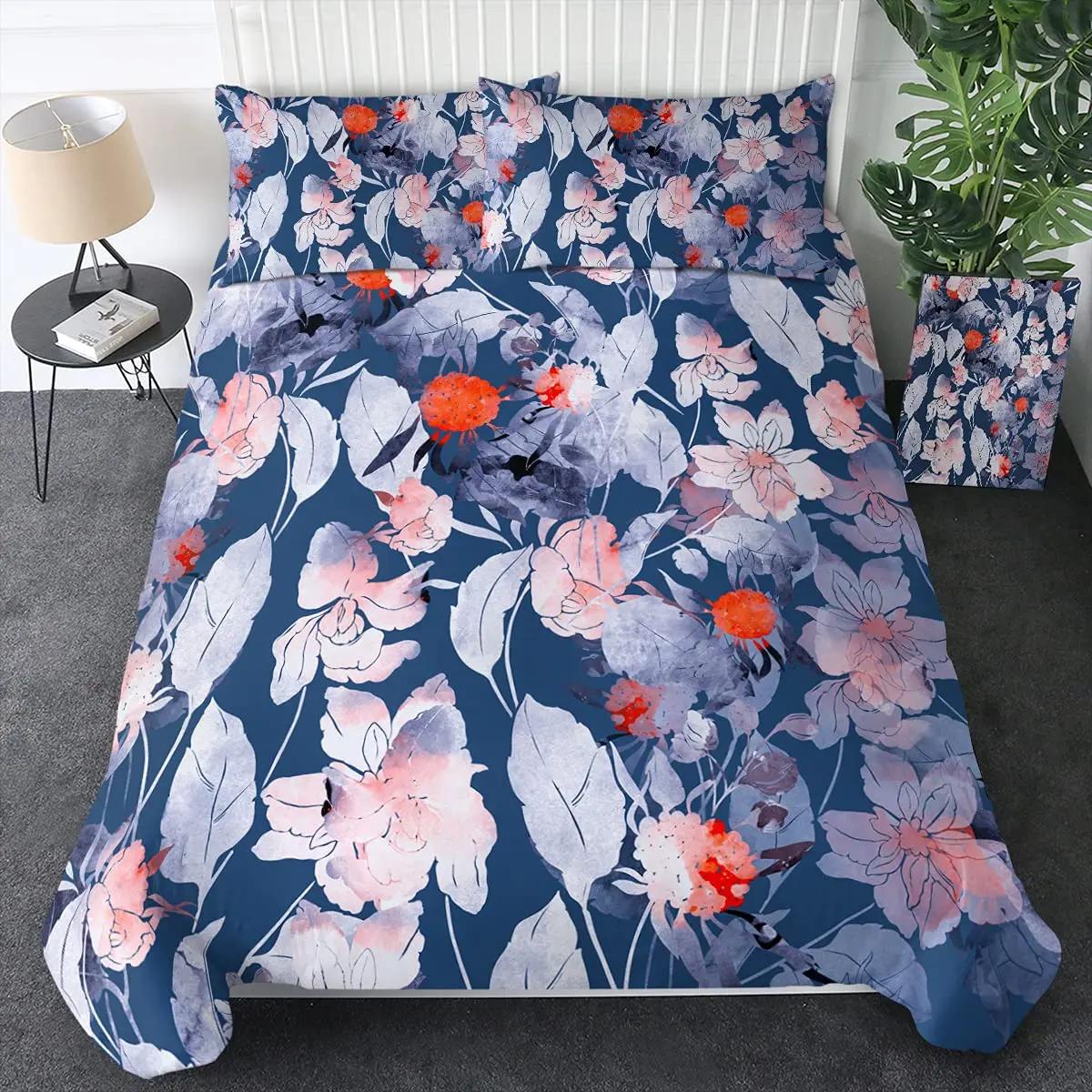 Comforter Watercolor Botanical Flower King Size Wildflower Orchid Floral Printed Bedding Set Elegant Shabby Chic Comforter (quilt)-EU Single(135*200cm)3pcs