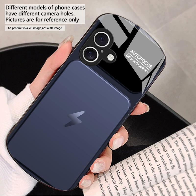 Gray background lightning For iPhone 17 16 15 14 13 Plus 12 mini 11 Pro Max XR Xs Max X 7 8 6S 22 20 Elliptical glass phone case