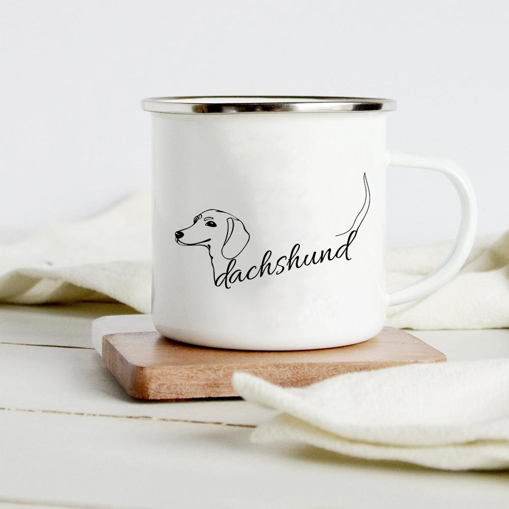 Funny Dachshund Print Creative Enamel Mug Coffee Wine Mugs Cartoon Dogs Paw Party Drink Beer Juice Milk Cups Gifts for Lover Dog