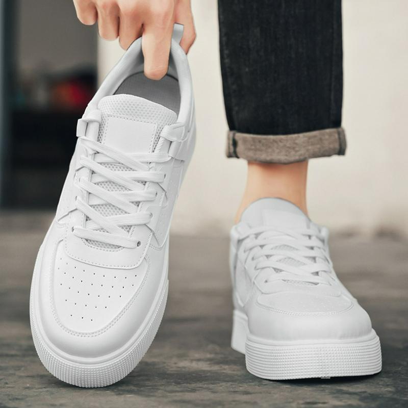 Men'S Sneakers Platform Casual Shoes Fashion Outdoor Breathable Flats Lightweight White Running Shoes Lace-Up Leather Men Shoes
