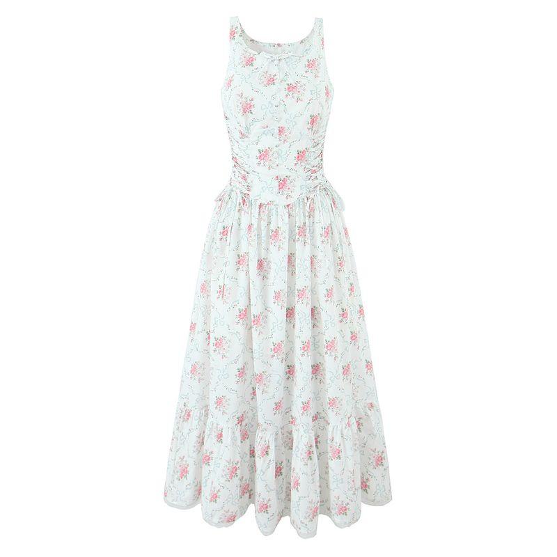 

Mu Summer Flower Banquet House Same Romantic Pastoral Style Cream Rose Floral Bow Mid-Length Dress Mu Xia Flower Feast L