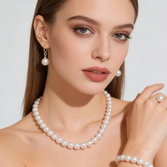 1/2 Sets White Imitation Pearl Jewelry Set Choker Necklace Stud Earrings Bracelet Set Jewelry Accessories