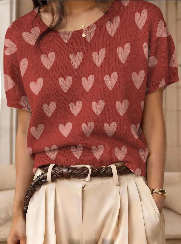 Top Maglione Girocollo a Maniche Corte Jacquard Color Block Retrò 2026