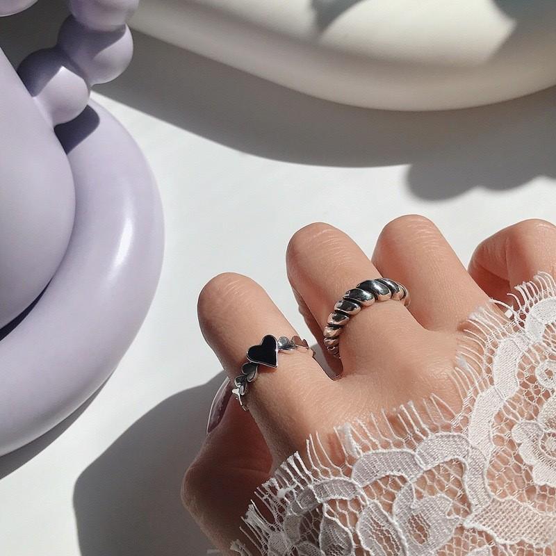 Elegant S925 Silver Retro Heart Ring Adjustable Size Stunning Korean Fashion Jewelry For Women