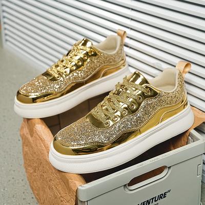 Big Size 45 Gold Men Shoes Sneakers Mens Casual Shoes Breathable Comfortable Leisure Luxury Chunky Stakeboard Shoes for Men Running Shoes Footwear