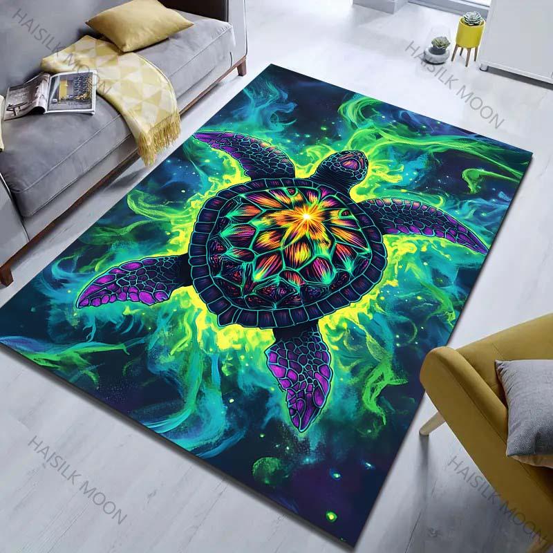Fantasy Ocean Turtle Print Carpet for Bedroom Living Room Bedside Sofa Floor Mat Modern Home Decor Area Rug Machine Wash