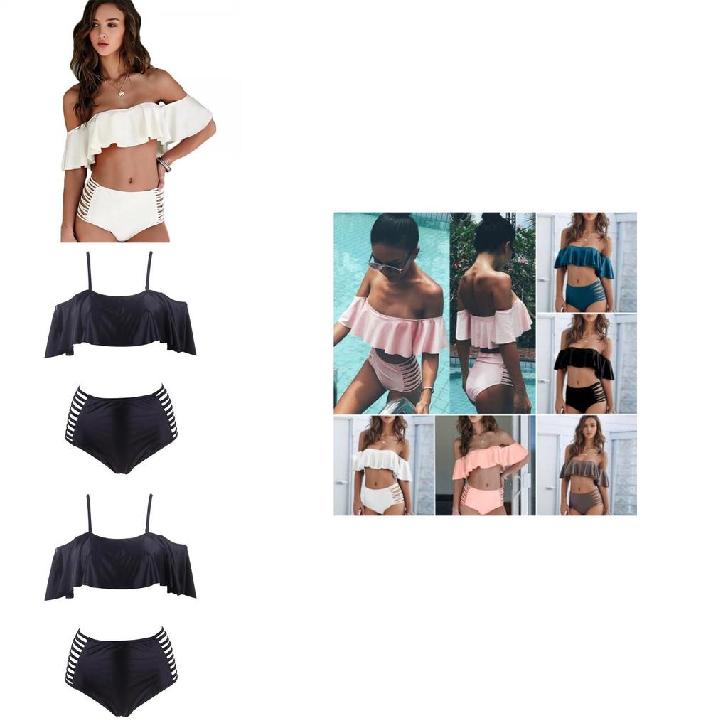 Elegant Women Bikini Push-up Ruffle Off Shoulder Swimwear Swimsuit Padded Bathing Suit