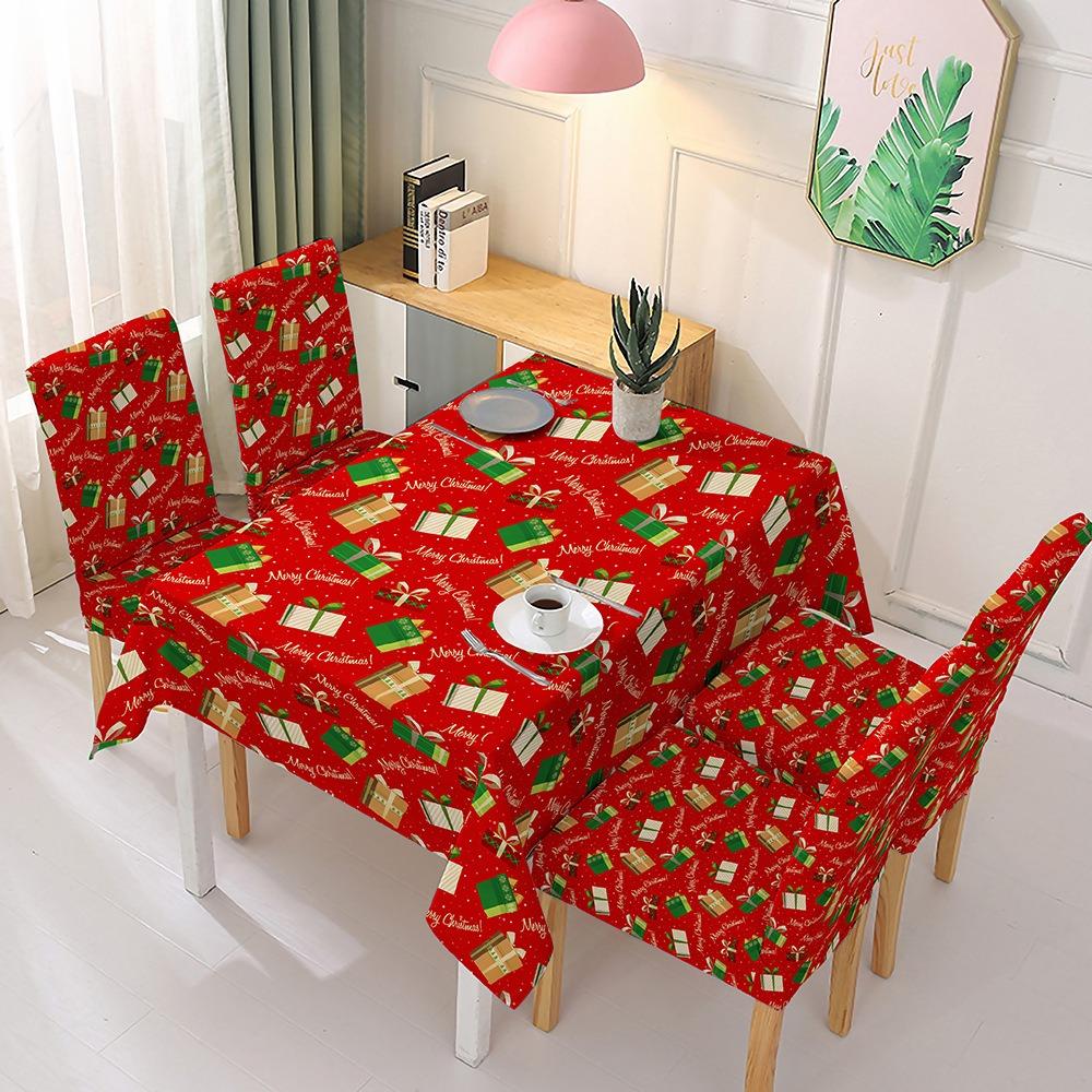 

Christmas Tablecloth Chair Covers Set Stretchable Waterproof Dining Decor Tablecloth 140x140cm