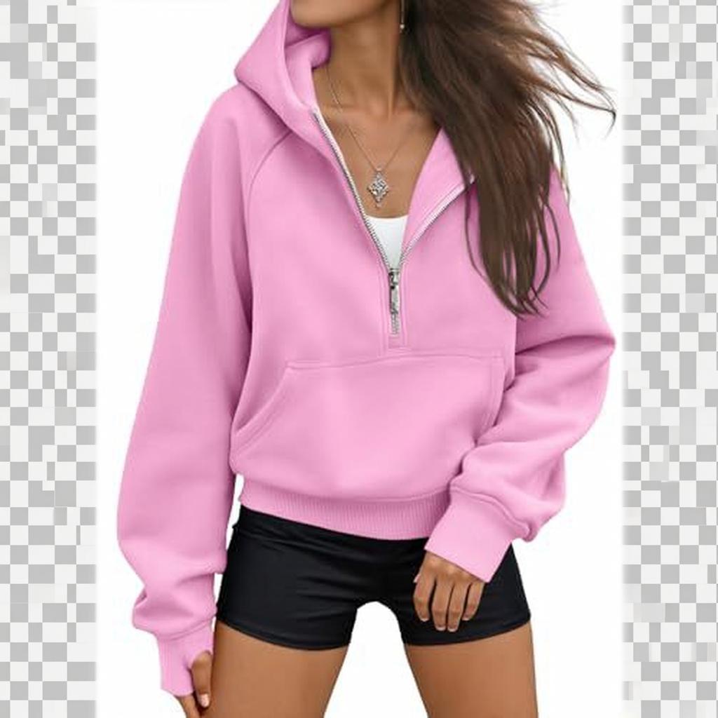 Women's Half Zip Hooded Long Sleeve Casual Sweatshirt Color