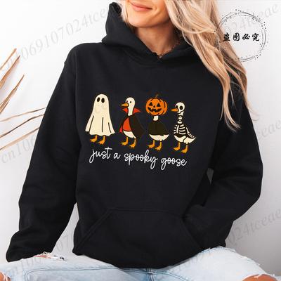 Just A Spooky Goose Retro Hoodies Sweatshirt,Funny Halloween Goose Hooded Hoodie Clothing,Horror Spooky Women Men Sweatshirt