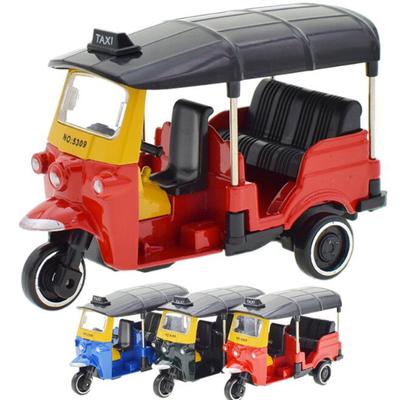 Alloy Tricycle Retro Simulation Model Three Wheeled Motorcycle Toy Diecast Autorickshaw Car Model Figure Toys for Kids