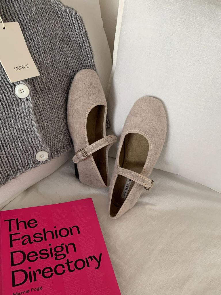 Jiayuanxi Women's Fleece-Lined Round Toe Mary Jane Flats for Autumn/Winter