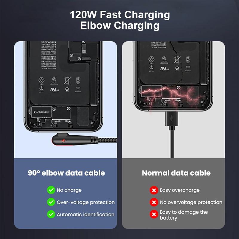 120W USB To Type C Cable 90 Degree Elbow Mobile Phone Fast Charging For Xiaomi Redmi Huawei Mate 40 30 Phone Charging Cord