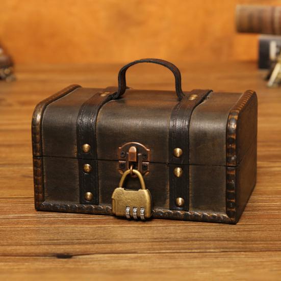 Wooden Organizer Retro Decorative Supplies Wood Vintage Pirate Treasure Chest for Photography