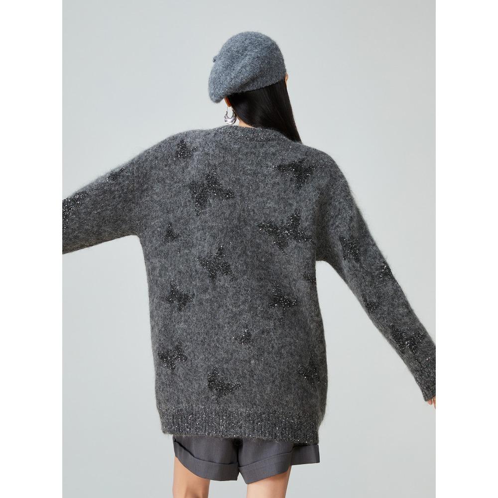 Dimanaf Swetry Kardigan Damski Wzór Gwiazd Nadruk Guziki Swetry Dzianinowe Luźny Sweter Jesień 2025