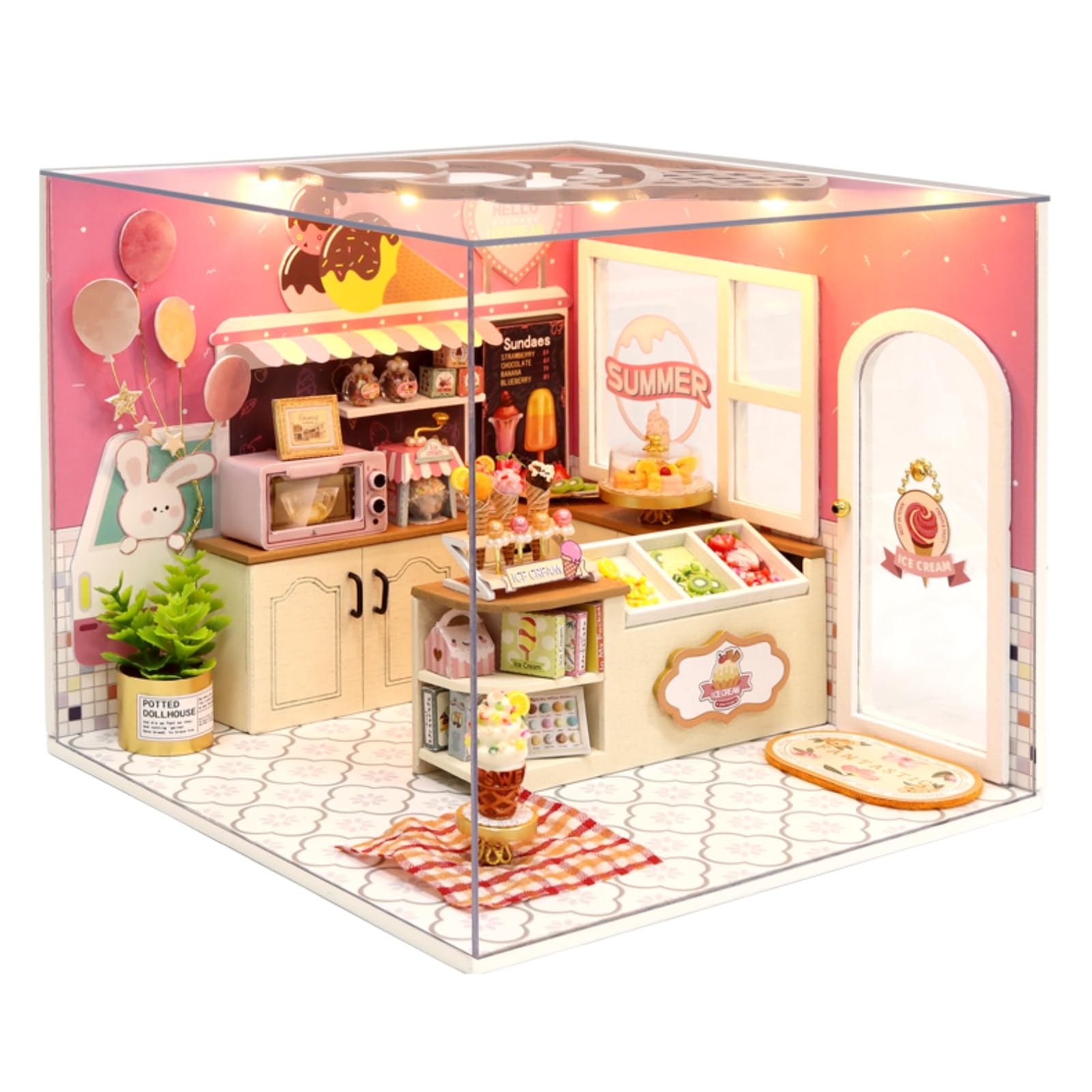 

CUTEROOM Dollhouse Kit, Miniature Handmade Set, Beginner s DIY Wooden Dollhouse Toy with Dustproof Cover and LED Light (H023)