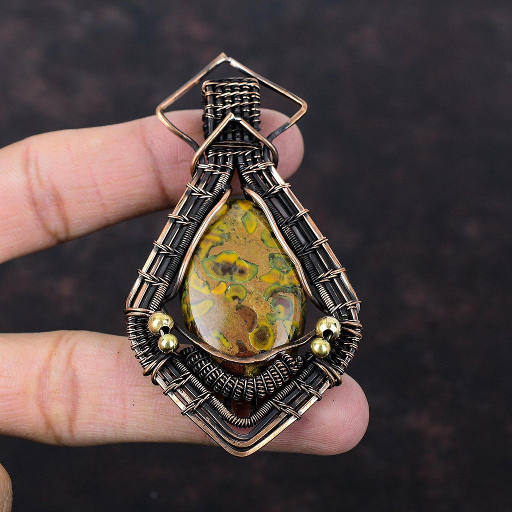 Fruit Jasper Pendant Copper Wire Wrapped Pendant Handmade Fruit Jasper Jewelry Gemstone Pendant Unique Copper Design Jewelry Engagement Gift