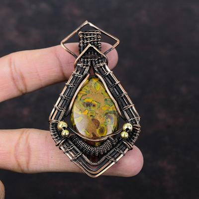 Fruit Jasper Pendant Copper Wire Wrapped Pendant Handmade Fruit Jasper Jewelry Gemstone Pendant Unique Copper Design Jewelry Engagement Gift