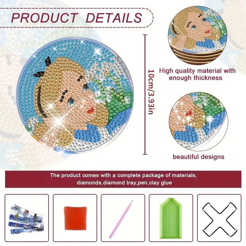 8pc/sets A Lovely Cartoon Girl Diamond Painting Coasters DIY Diamond Art Coasters 5D Full Drill Diamond Coasters Acrylic Round Cup