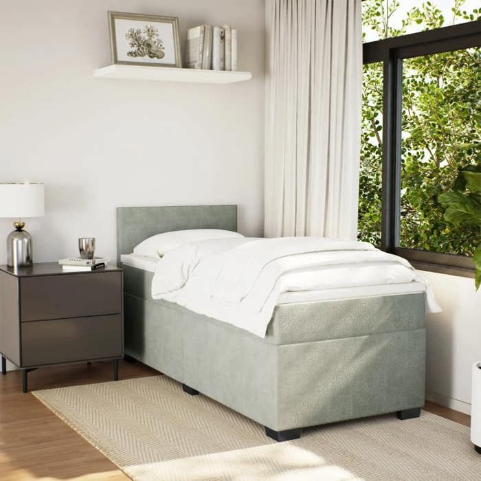 Maison Exclusive - Sommier à lattes de lit et matelas Gris clair 90x200 cm Velours