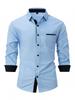 Men's Color Block Slim Fit Cotton Shirt - Long Sleeve, High-End Business Fashion
