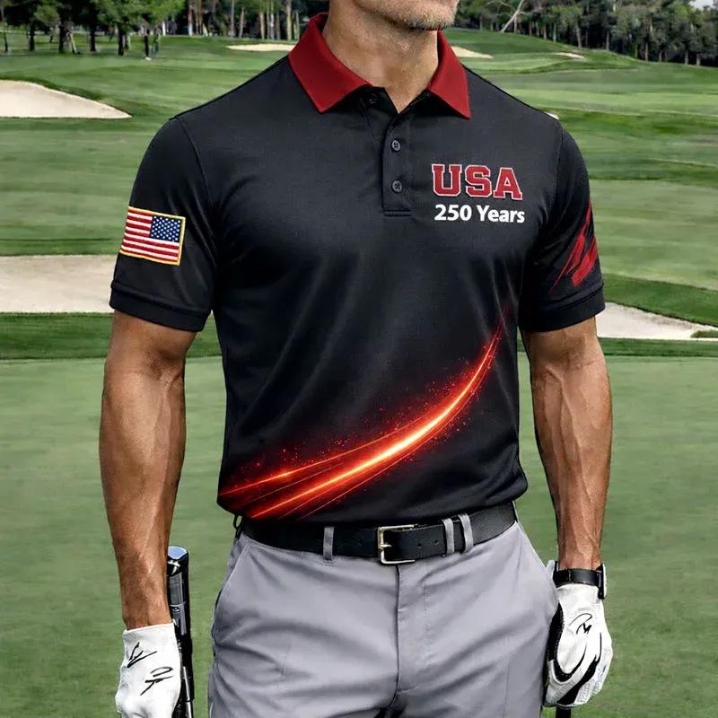 2026 New Men's American Flag 3D Printed Polo Shirt Summer Casual Short Sleeve Lapel Business Sports Top