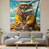 Lion Wearing Sunglasses Yellow Jacket Smoking On Beach Wall Tapestry Cool Animal Ocean Decor for Living Room