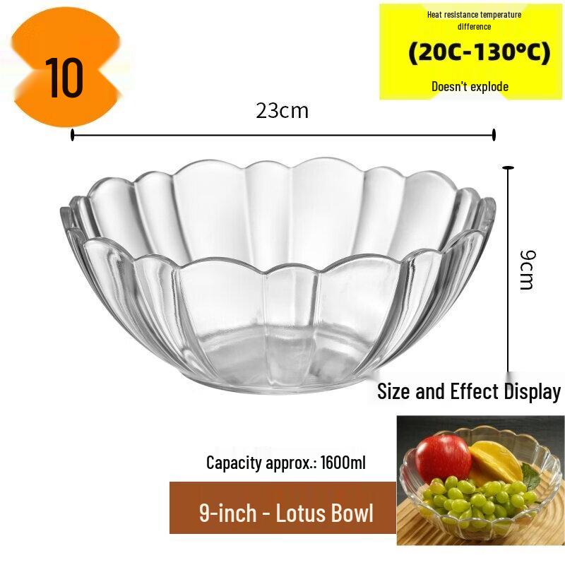 23cm Transparent PC Lotus Salad & Fruit Bowls (10-Pack)