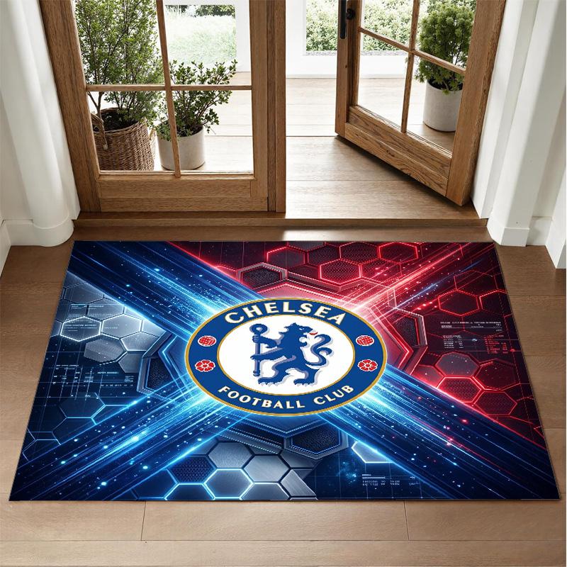 Chelsea FC Design Crystal Velvet Rug Soft Decorative Mat for Bedroom Entrance