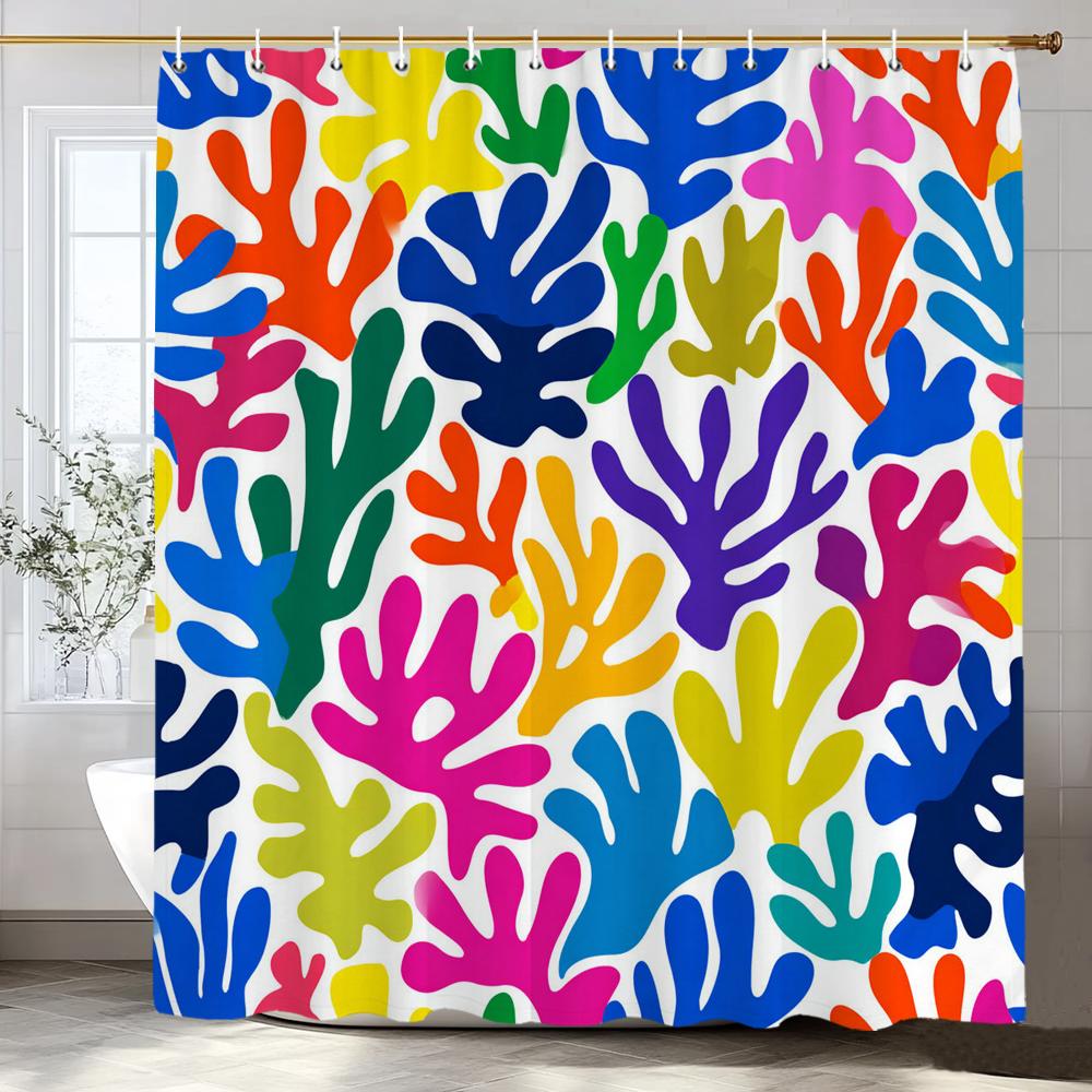 Abstract Leaves Shower Curtain, Bathroom Decorative Shower Curtain, Printed Polyester Fabric Shower Curtain With Hooks