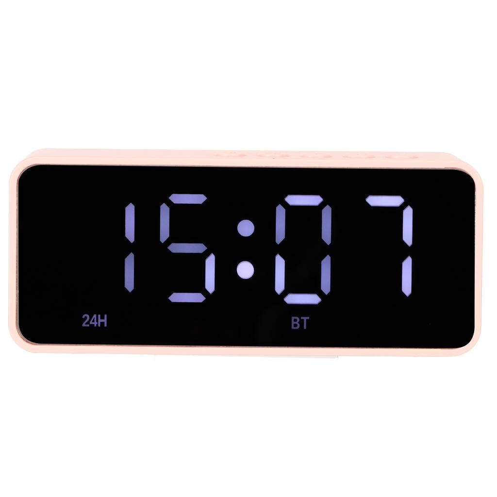 Alarm Clock Bluetooth Speaker Distortion Free USB Charging Mirror Display Portable Digital Clock Wireless Speaker Pink