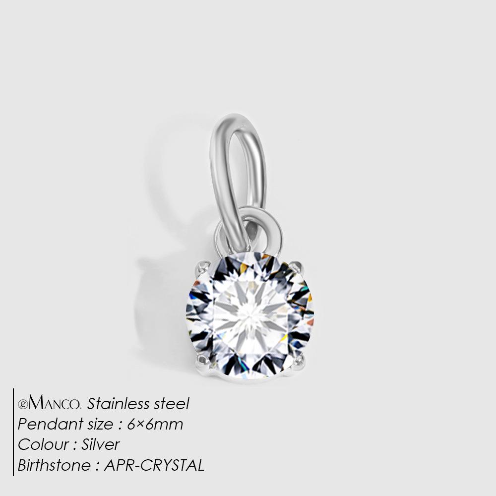 eManco DIY Jewelry Accessories: Stainless Steel Round Cubic Zirconia Pendant Necklace