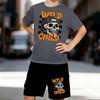 Boys 2 Piece American Street Trend Print Outfit, Short Sleeve T-Shirt and Shorts Set for Kids Age 5-14,Black and White Sporty Casual Summer Clothes