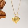 Plaid 3D Heart Asymmetrical Gold Necklace - Women's Collarbone Chain