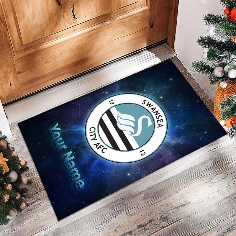 Swansea City FC Printed Crystal Velvet Rug Non‑Slip Crystal Velvet Carpet For Sofa Bedroom Indoor Home Decoration