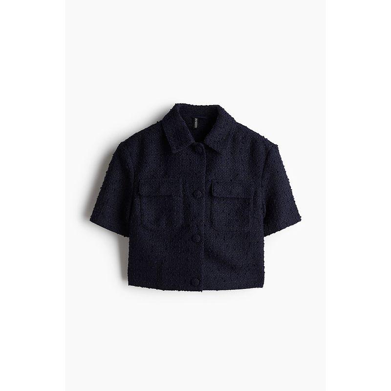 

HM 2025 Новая осенняя женская одежда Кардиган Классический стиль Петельчатое плетение Короткий рукав Жакет 1271055 Navy blue 155/80