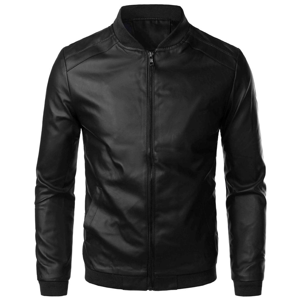 Pánská jarní podzimní nová kožená bunda Módní špičková trendy motocyklová bunda Korejský styl Slim fit Stojáček Svrchní oblečení