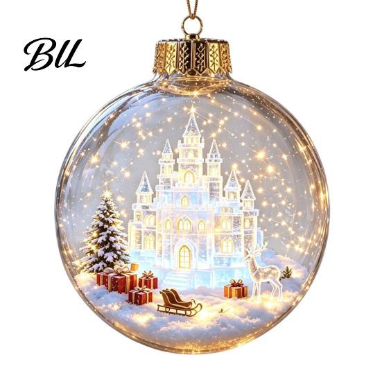 3D Winter Scene Decorations Glowing Christmas Story Ornament, Mini Holiday Light Up Ball Warm Glow Seasonal Decor Hanging Decoration, Acrylic