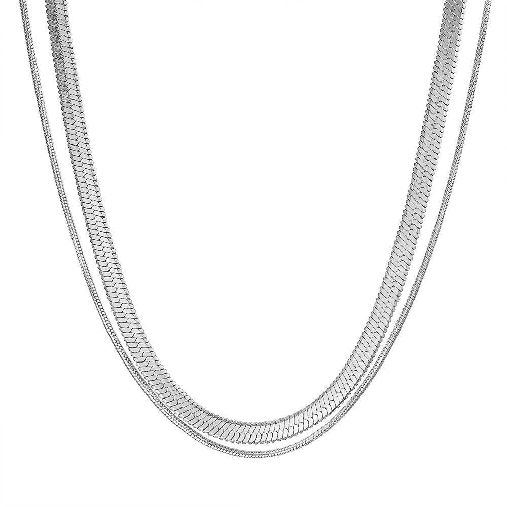 Versatile 4MM Double Layer Retro Snake Chain Necklace: Fashionable 18K Gold-Plated Stainless Steel for Women стальной