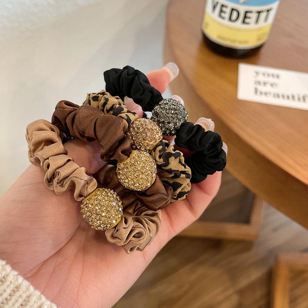 

Leopard Rubber Bands Crystal Women Hair Ties Korean Scrunchies Ponytail Holder Hair Rope Rings
