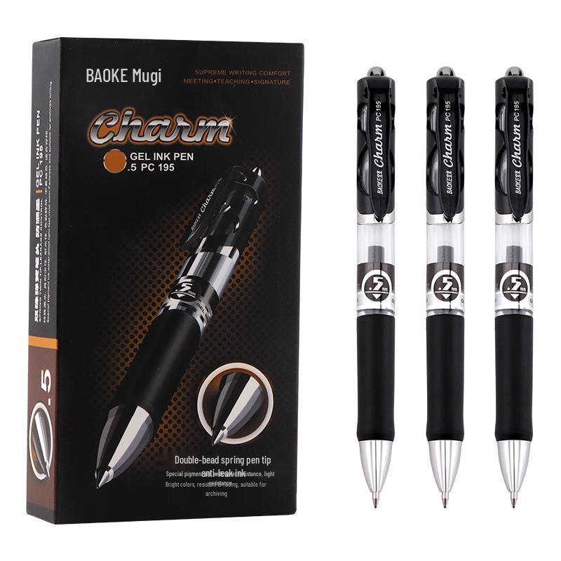 

Bao Ke PC195 Quick-Drying Black Gel Pen with Bullet Tip and Click Design 0.5mm красный