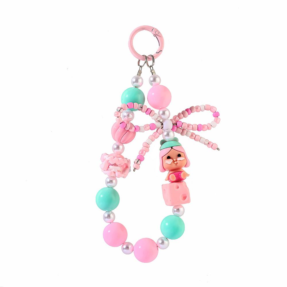 Dopamine Cute Beaded Doll Mobile Phone Chain Bag Pendant Jewelry Gift Anti-lost Hand Carry Keychain