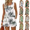 Women's Summer Casual Floral Print Tank Top Square Neck Sleeveless Athletic Shirt with Pockets and Matching Shorts Set