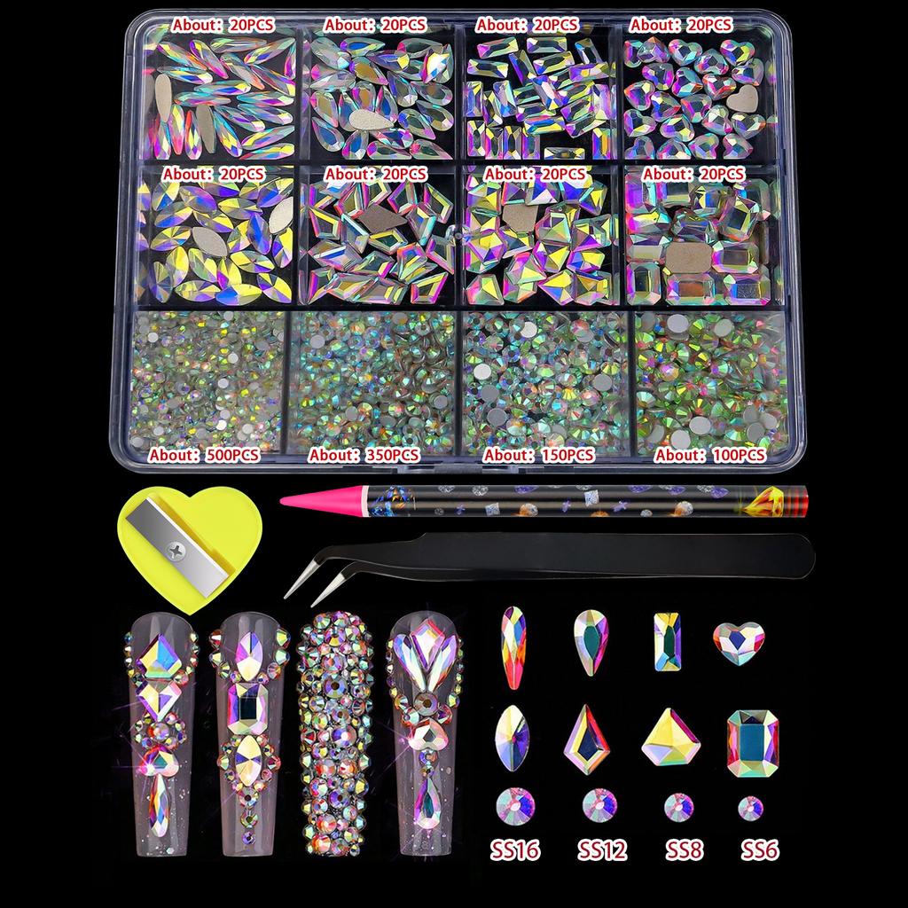 New Flat-Bottomed Diamond Heterosexual Mixed Diamond Nail Art Jewelry Mixed Mixed Round Glass Diamond Rhinestone Nail Decoration