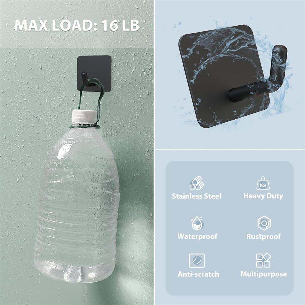 SUS304 Stainless Steel Adhesive Hook Self Adhesive Wall Hooks Hanger Heavy Duty Waterproof Storage Holder Stick On Towel Hooks